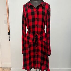 Red Black Buffalo Plaid Shirt Dress | Long Sleeve Button Down Corset Waist